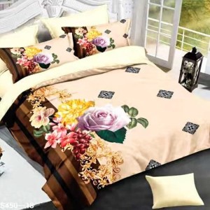 Lenjerie de Pat Dublu, 6 piese, Catifea 3D Premium - pentru Eleganță și Confort, Maro, Crem, flori