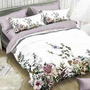 Lenjerie de Pat Dublu, 6 piese, Catifea 3D Premium - pentru Eleganță și Confort, Alb,Gri, flori