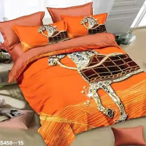 Lenjerie de Pat Dublu, 6 piese, Catifea 3D Premium - pentru Eleganță și Confort, Portocaliu, cai