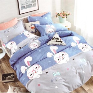 Lenjerie pat dublu, FINET, 6 piese, Bleu, Gri, iepurasi Lenjerie pat dublu, FINET, 6 piese, Bleu, Gri, iepurasi