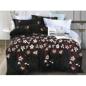 Lenjerie pat dublu, FINET, 6 piese, Negru, flori Lenjerie pat dublu, FINET, 6 piese, Negru, flori