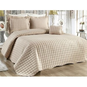 Cuvertura Brodata pat dublu cu 3 fete de perna, bej