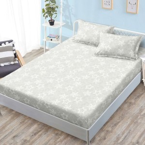 Cearșaf cu Elastic, Bumbac Satinat, 180x200 cm + 2 Fețe de Pernă 50x70 cm, Gri, Stelute