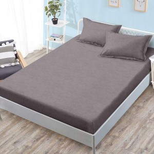 Cearșaf cu Elastic, Bumbac Satinat, 180x200 cm + 2 Fețe de Pernă 50x70 cm, Gri