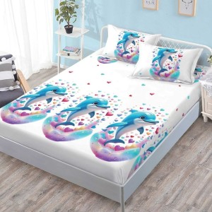 Cearsaf cu elastic, FINET, 180x200cm, 2 fete de perne 50x70cm, Alb, Delfini