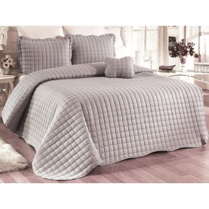 Cuvertura Brodata pat dublu cu 3 fete de perna, gri