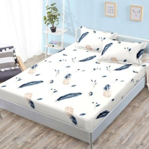 Cearșaf cu Elastic, Bumbac Satinat, 180x200 cm + 2 Fețe de Pernă 50x70 cm, Crem, Pene