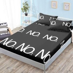 Cearșaf cu Elastic, Bumbac Satinat, 180x200 cm + 2 Fețe de Pernă 50x70 cm, Negru, No.1