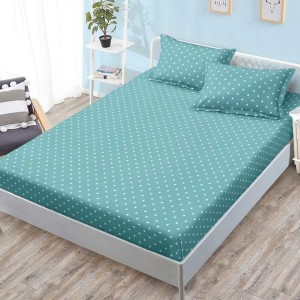 Cearșaf cu Elastic, Bumbac Satinat, 180x200 cm + 2 Fețe de Pernă 50x70 cm, Verde, Buline