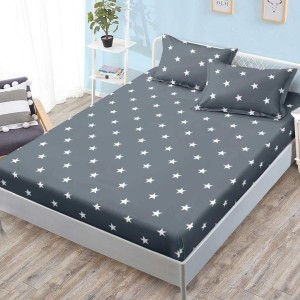 Cearșaf cu Elastic, Bumbac Satinat, 180x200 cm + 2 Fețe de Pernă 50x70 cm, Gri, Stelute