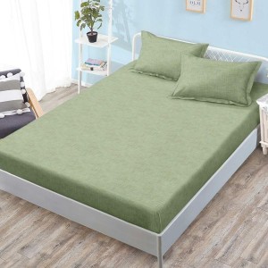 Cearșaf cu Elastic, Bumbac Satinat, 180x200 cm + 2 Fețe de Pernă 50x70 cm, Verde