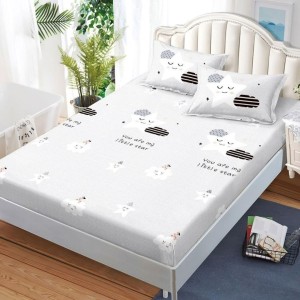 Cearșaf cu Elastic, Bumbac Satinat, 180x200 cm + 2 Fețe de Pernă 50x70 cm, Gri, Norisori