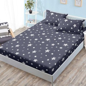 Cearșaf cu Elastic, Bumbac Satinat, 180x200 cm + 2 Fețe de Pernă 50x70 cm, Gri, Stelute