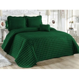 Cuvertura Brodata pat dublu cu 3 fete de perna, verde smarald 