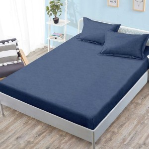 Cearșaf cu Elastic, Bumbac Satinat, 180x200 cm + 2 Fețe de Pernă 50x70 cm, Bleumarin