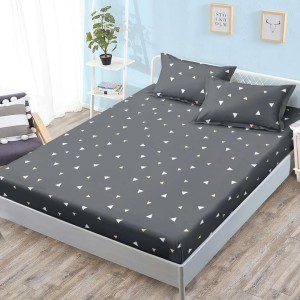 Cearșaf cu Elastic, Bumbac Satinat, 180x200 cm + 2 Fețe de Pernă 50x70 cm, Gri, Forme geometrice