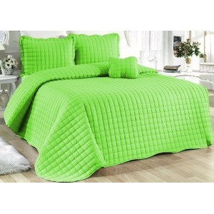 Cuvertura Brodata pat dublu cu 3 fete de perna, verde