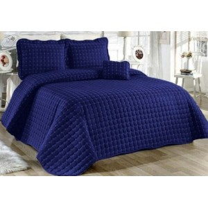 Cuvertura Brodata pat dublu cu 3 fete de perna, bleumarin