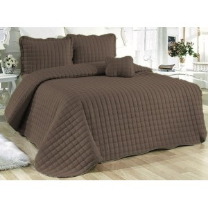 Cuvertura Brodata pat dublu cu 3 fete de perna, maro inchis