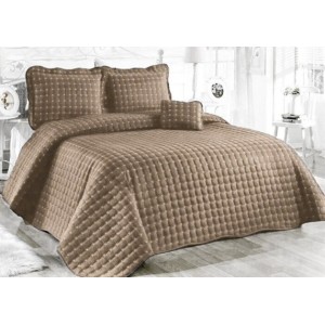 Cuvertura Brodata pat dublu cu 3 fete de perna, maro deschis