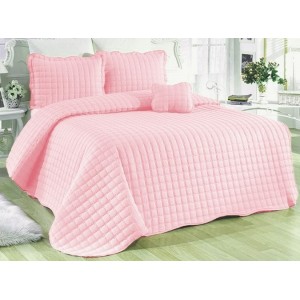 Cuvertura Brodata pat dublu cu 3 fete de perna, roz