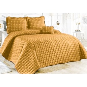 Cuvertura Brodata pat dublu cu 3 fete de perna, mustar