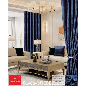 Draperie cu inele încastrate,150x245cm, cu Șnur Magnetic și Față de Pernă Decorativă 40x40, Albastru