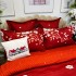 Lenjerie pat dublu,  FINET, cu elastic, 6 piese, Rosu, flori [4]