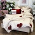 Lenjerie pat dublu,  FINET, cu elastic, 6 piese, Crem, Roșu, Inimioare [8]