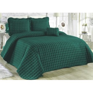 Cuvertura Brodata pat dublu cu 3 fete de perna, verde inchis