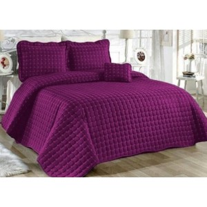 Cuvertura Brodata pat dublu cu 3 fete de perna, violet