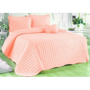 Cuvertura Brodata pat dublu cu 3 fete de perna, somon