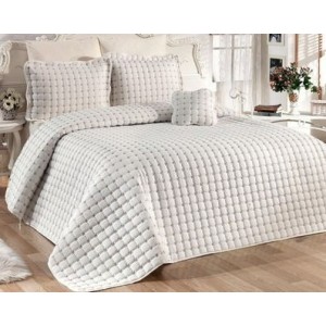 Cuvertura Brodata pat dublu cu 3 fete de perna, ivoire