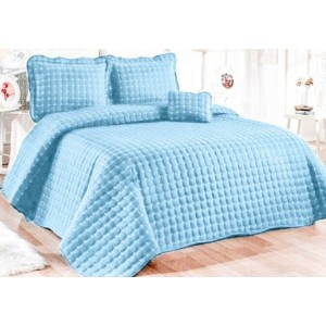 Cuvertura Brodata pat dublu cu 3 fete de perna, bleu