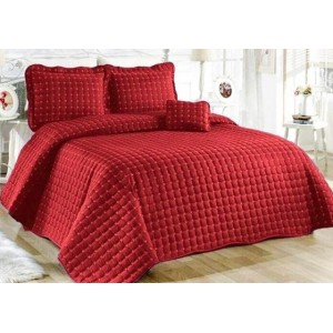 Cuvertura Brodata pat dublu cu 3 fete de perna, rosu